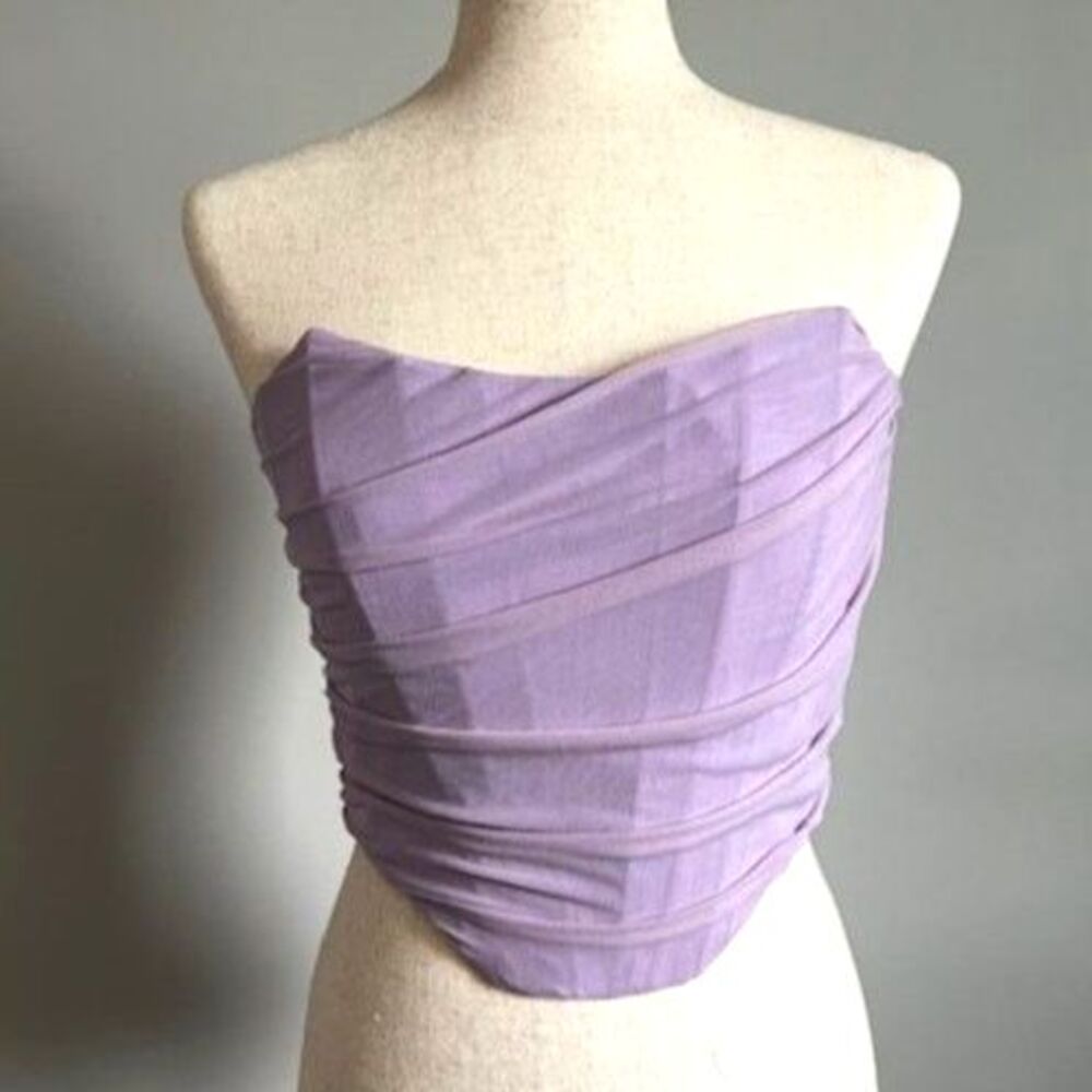 Mesh Womens Corset Bustier with Basque Waist and Boning Size L NWT Lavender